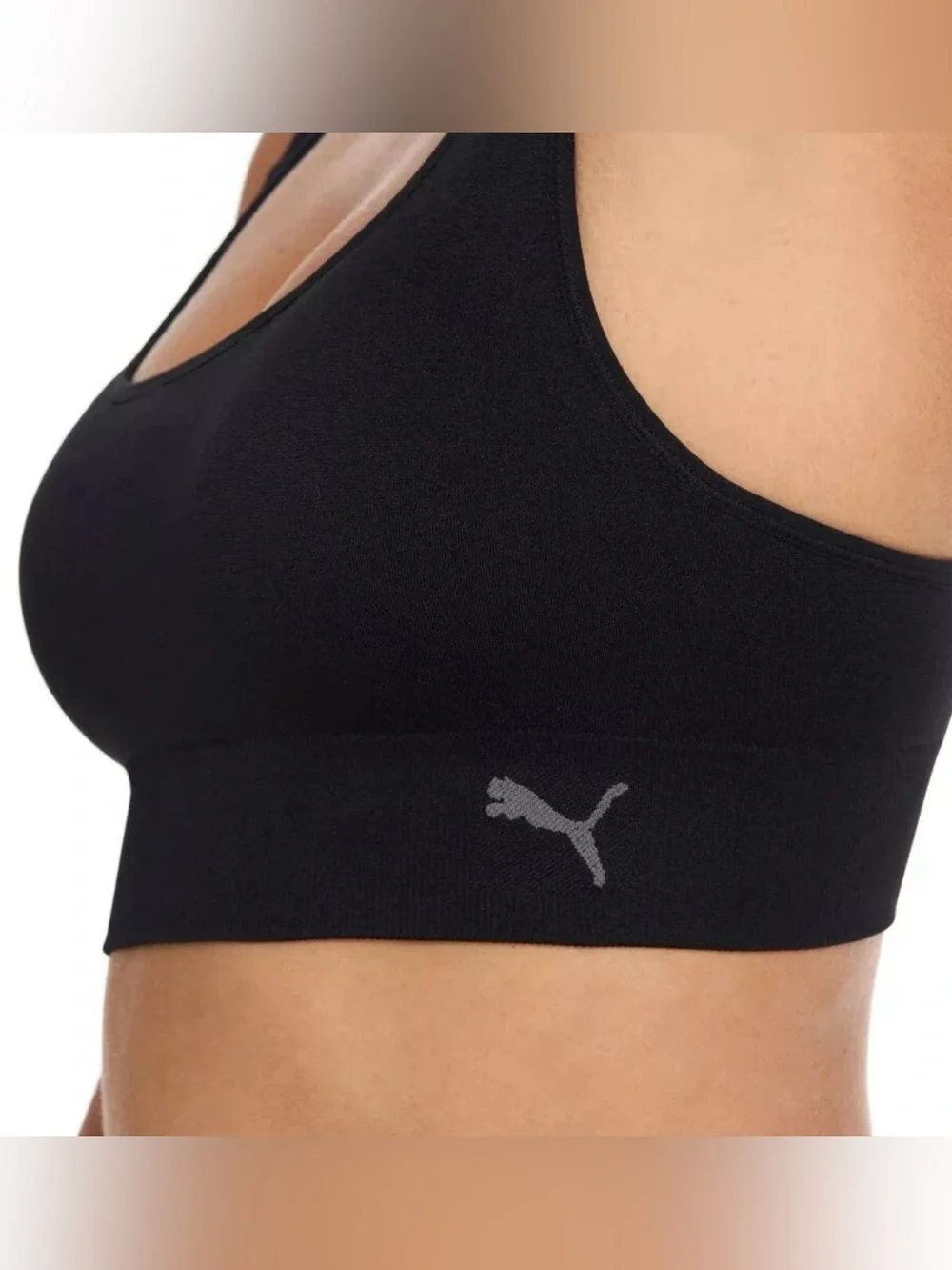 NWT Women’s PUMA 2PK Seamless Sport Bra Size XL 360 Stretch Drycell Grey/Black